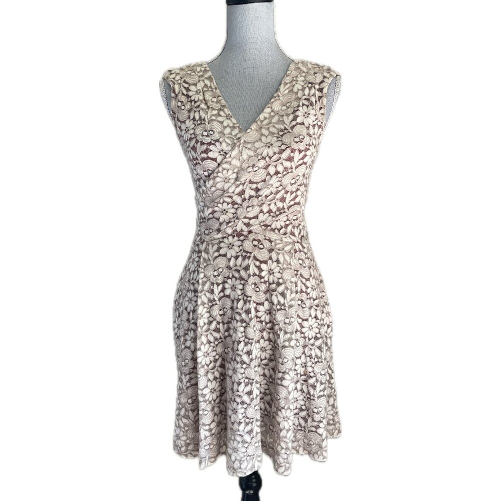 anthropologie Maeve Cream Dress Lace Fit and Flare knit Stretch Size xs